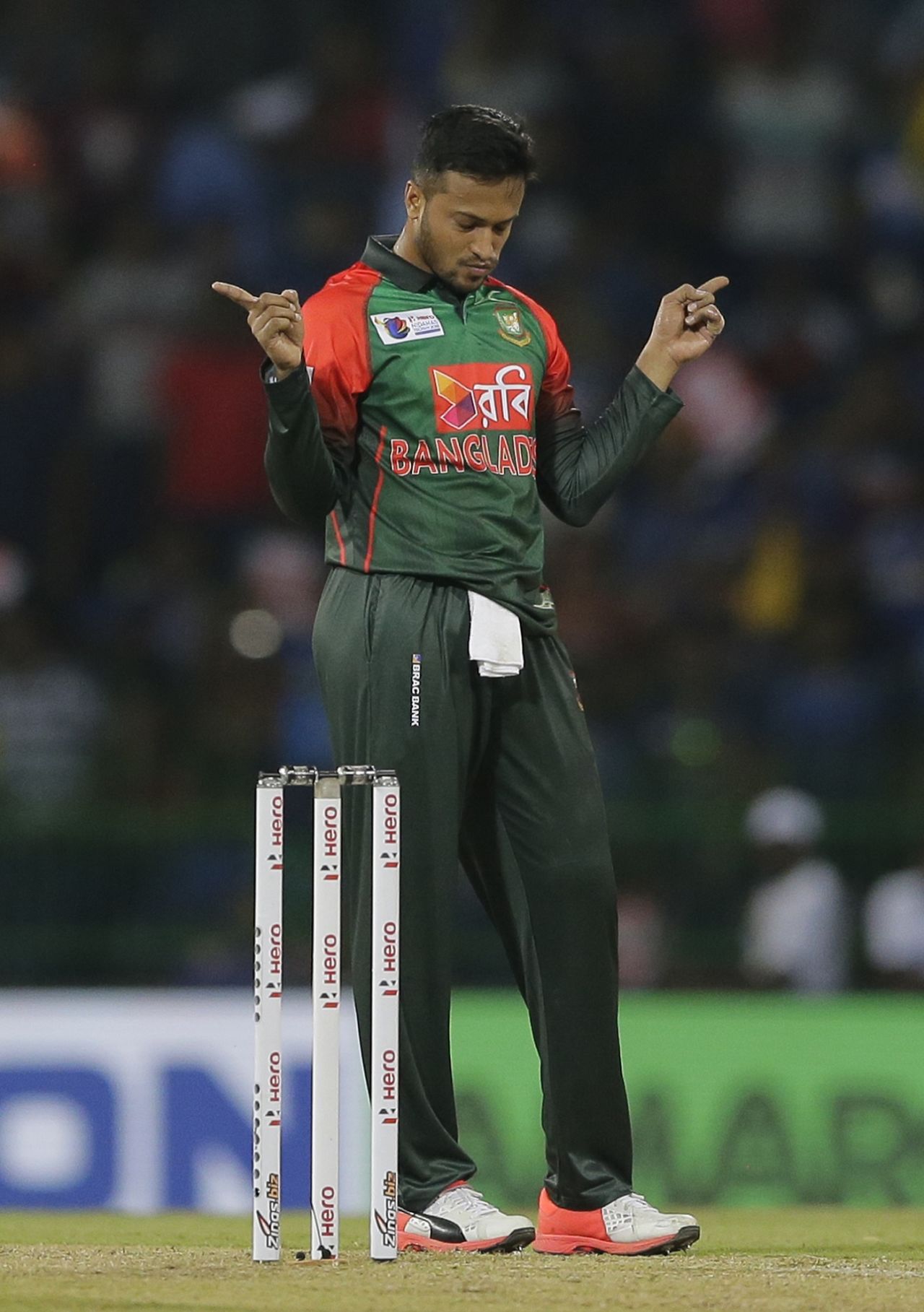 Shakib Al Hasan marked his return with the wicket of Danushka Gunathilaka, Sri Lanka v Bangladesh, 6th match, Colombo, March 16, 2018