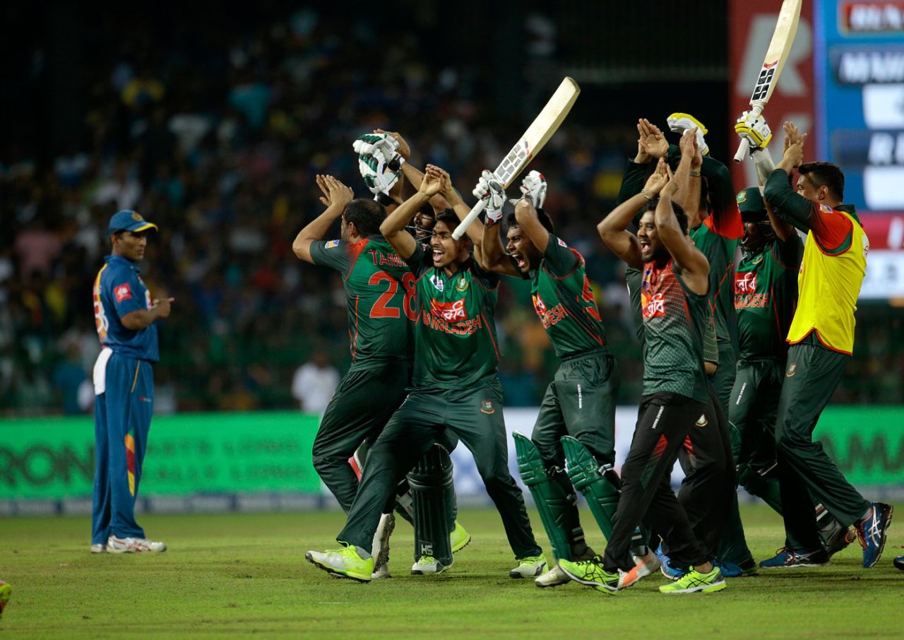 Bangladesh rejoice following their win, Sri Lanka v Bangladesh, Nidahas Trophy, March 16, 2018