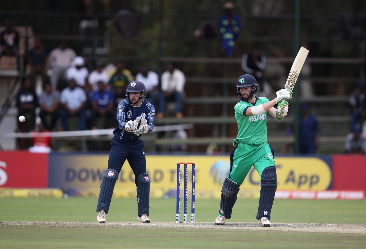 Andy Balbirnie slashes through the off side, Ireland v Scotland, World Cup Qualifier, Super Sixes, Harare, March 18, 2018