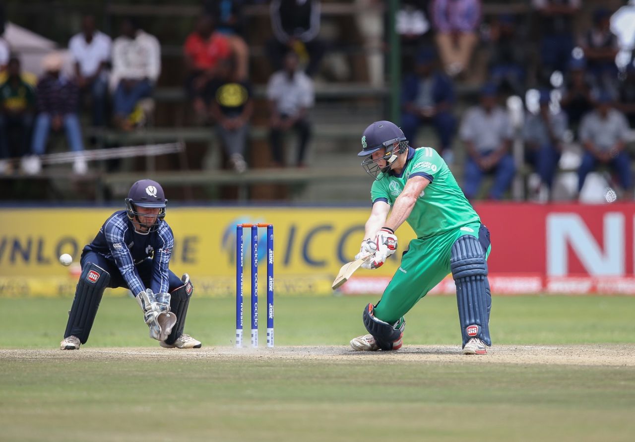 Kevin O'Brien slashes through the off side, Ireland v Scotland, World Cup Qualifier, Super Sixes, Harare, March 18, 2018