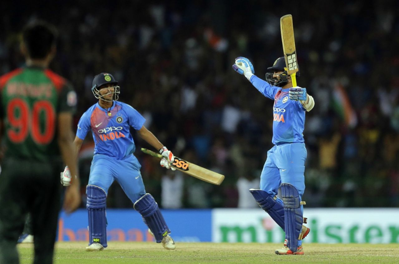 Dinesh Karthik's last-ball six clinched India the title, India v Bangladesh, Nidahas Trophy final, Colombo, March 18, 2018