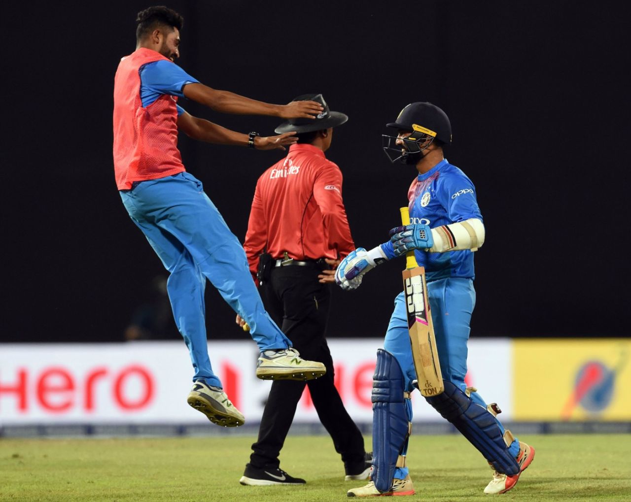 India's celebrations with Dinesh Karthik begin, India v Bangladesh, Nidahas Trophy final, Colombo, March 18, 2018