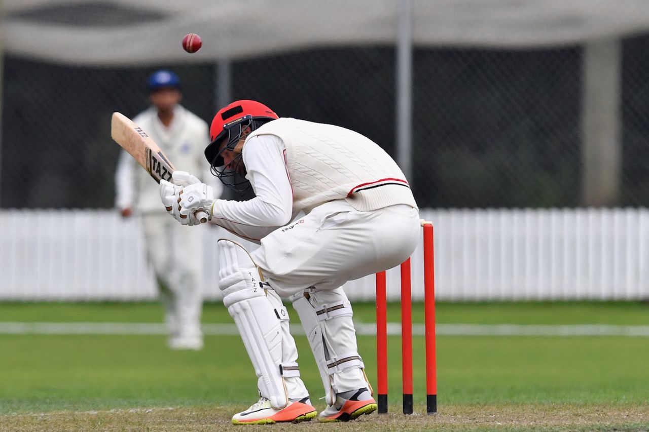 Andrew Ellis ducks under a ball, Canterbury v Auckland, Plunket Shield 2017-18, Rangiora, 1st day, March 17, 2018
