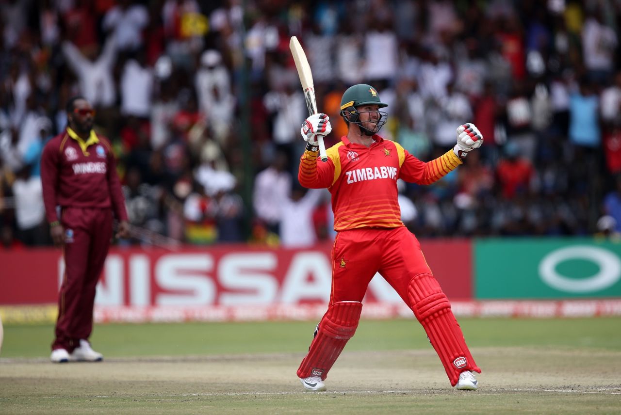 Brendan Taylor celebrates his century, Zimbabwe v West Indies, World Cup Qualifiers, Harare, March 19, 2018