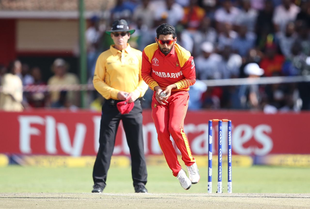 Evin Lewis was caught and bowled by Sikandar Raza , Zimbabwe v West Indies, World Cup Qualifiers, Harare, March 19, 2018