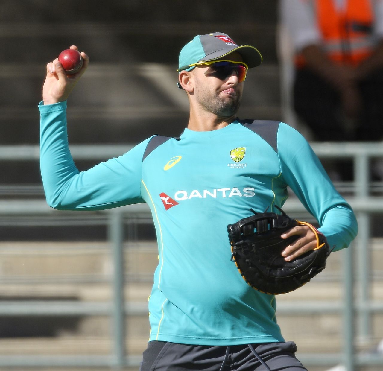 Nathan Lyon during training at Newlands, South Africa v Australia, Cape Town, March 19, 2018