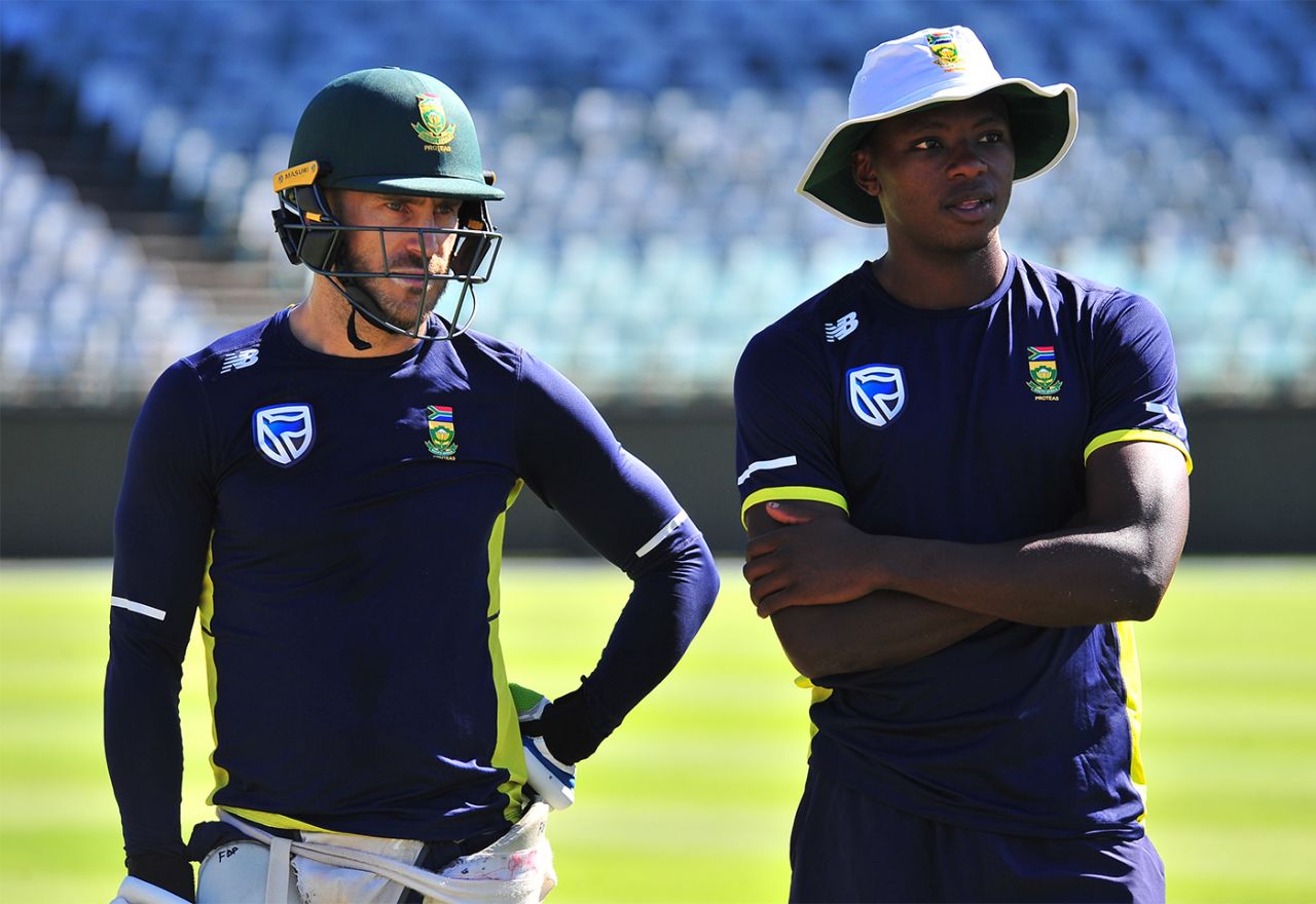 Faf du Plessis and Kagiso Rabada at a training session, South Africa v Australia, Cape Town, March 20, 2018