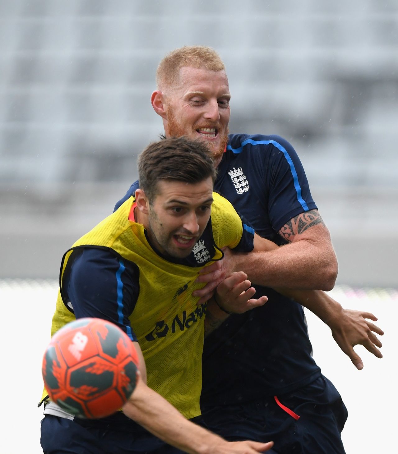 Ben Stokes and Mark Wood engage in some football, Auckland, March 21, 2018