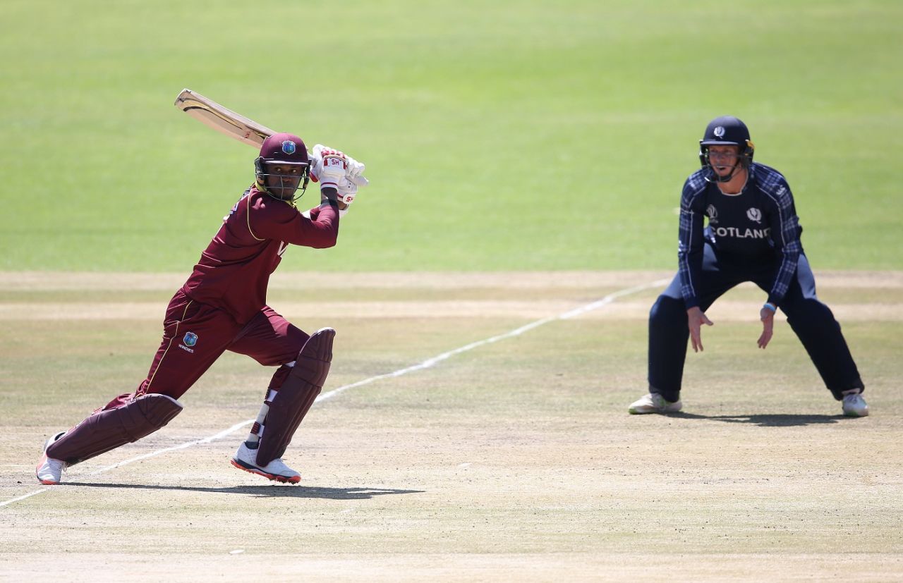Marlon Samuels brings out the drive, West Indies v Scotland, World Cup Qualifiers, Harare, March 21, 2018