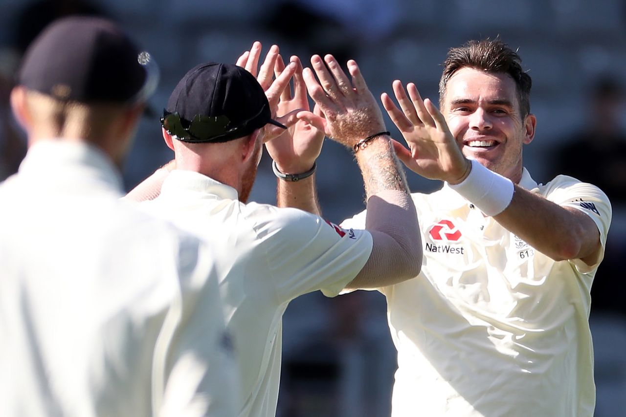 James Anderson celebrates Jeet Raval's wicket, New Zealand v England, 1st Test, Auckland, 1st day, March 22, 2018