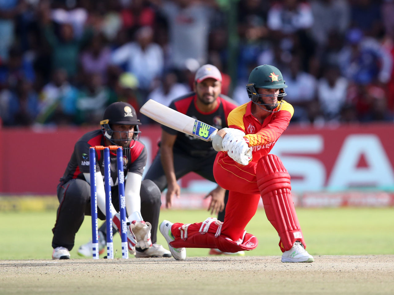 Sean Williams shapes to reverse-sweep, Zimbabwe v UAE, World Cup qualifier, Super Sixes, Harare, March 22, 2018