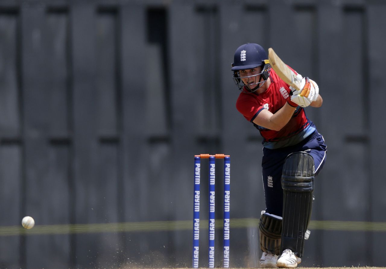 Natalie Sciver leans into a drive, England v Australia, Tri-Nation Women's T20 Series, Mumbai, March 23, 2018