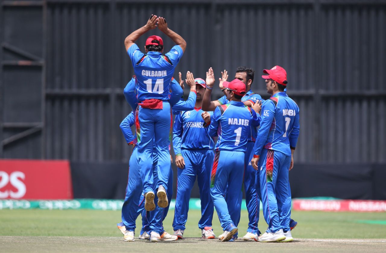 Afghanistan celebrate after getting a wicket, Ireland v Afghanistan, World Cup Qualifiers, Harare, 23 March, 2018