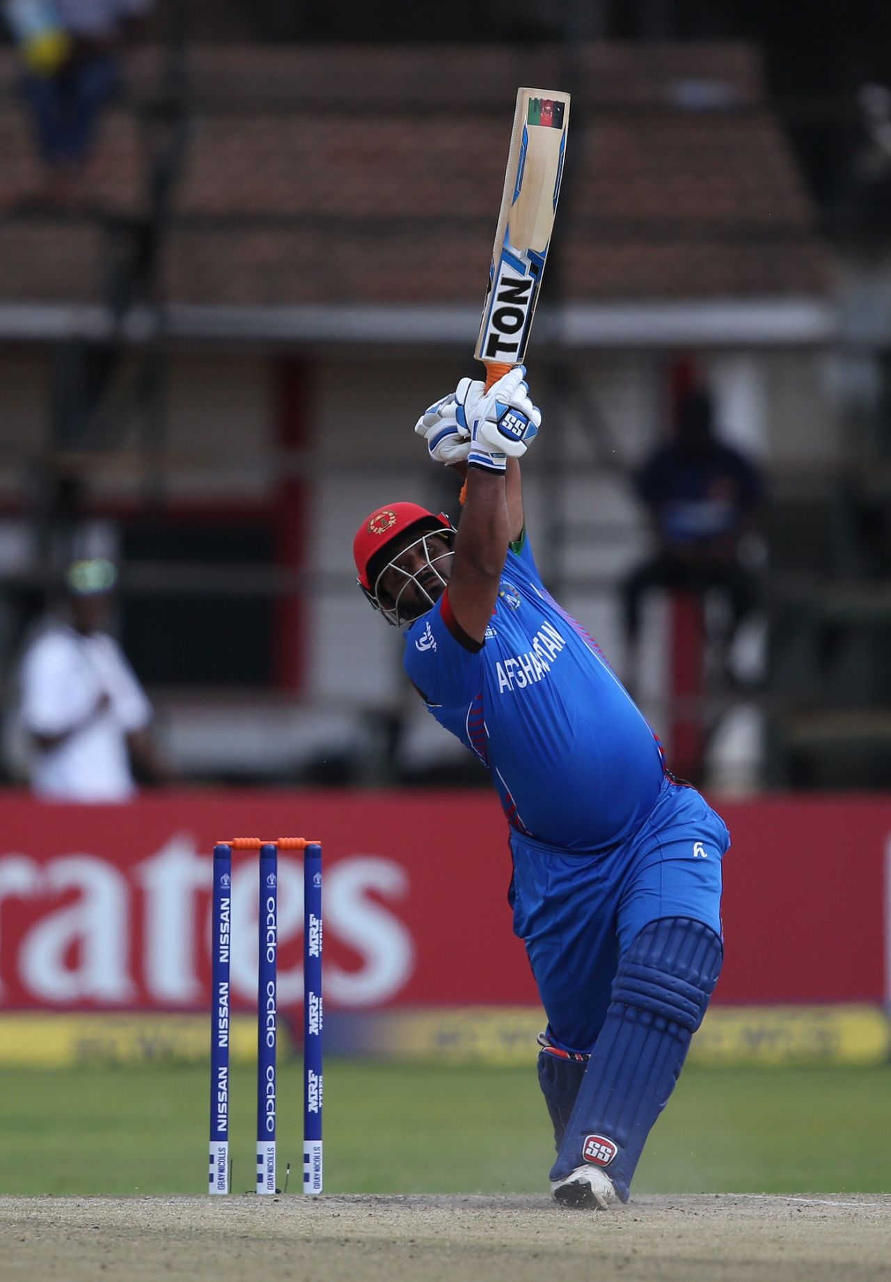 Mohammad Shahzad launches a six, Ireland v Afghanistan, World Cup Qualifiers, Harare, 23 March, 2018