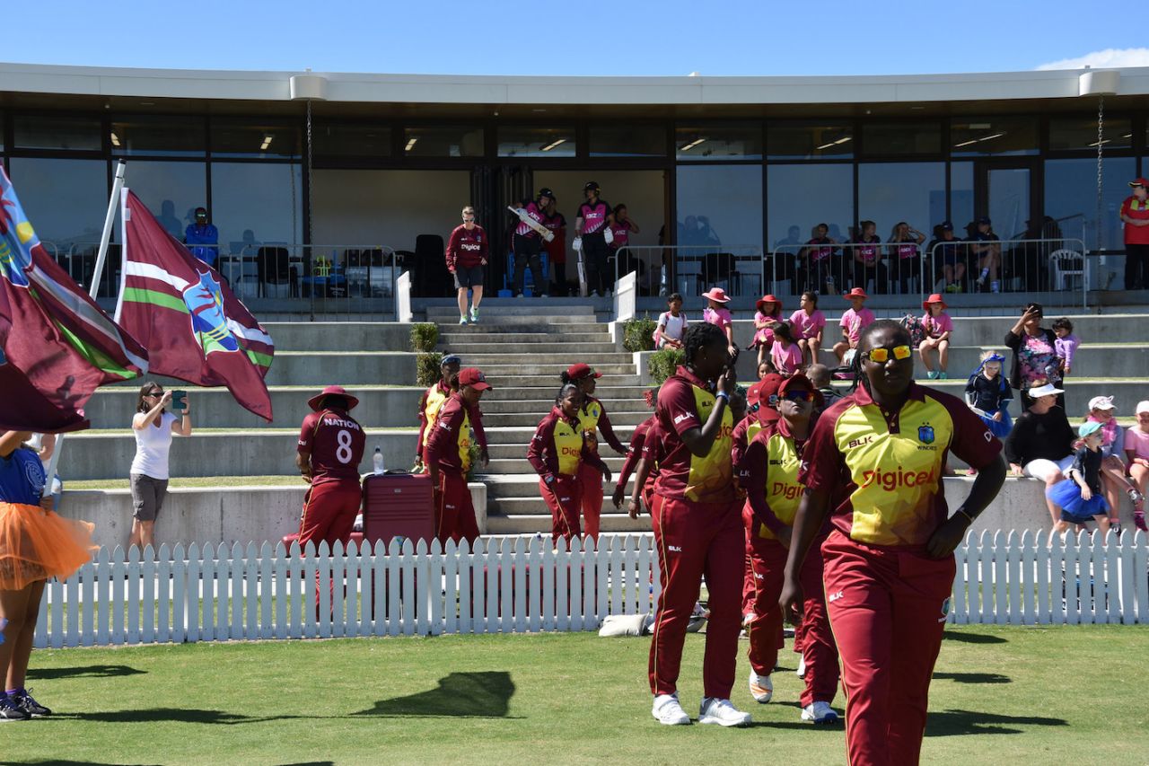Stafanie Taylor leads her team out, New Zealand v West Indies, 1st women's T20I, Mount Maunganui, March 14, 2018