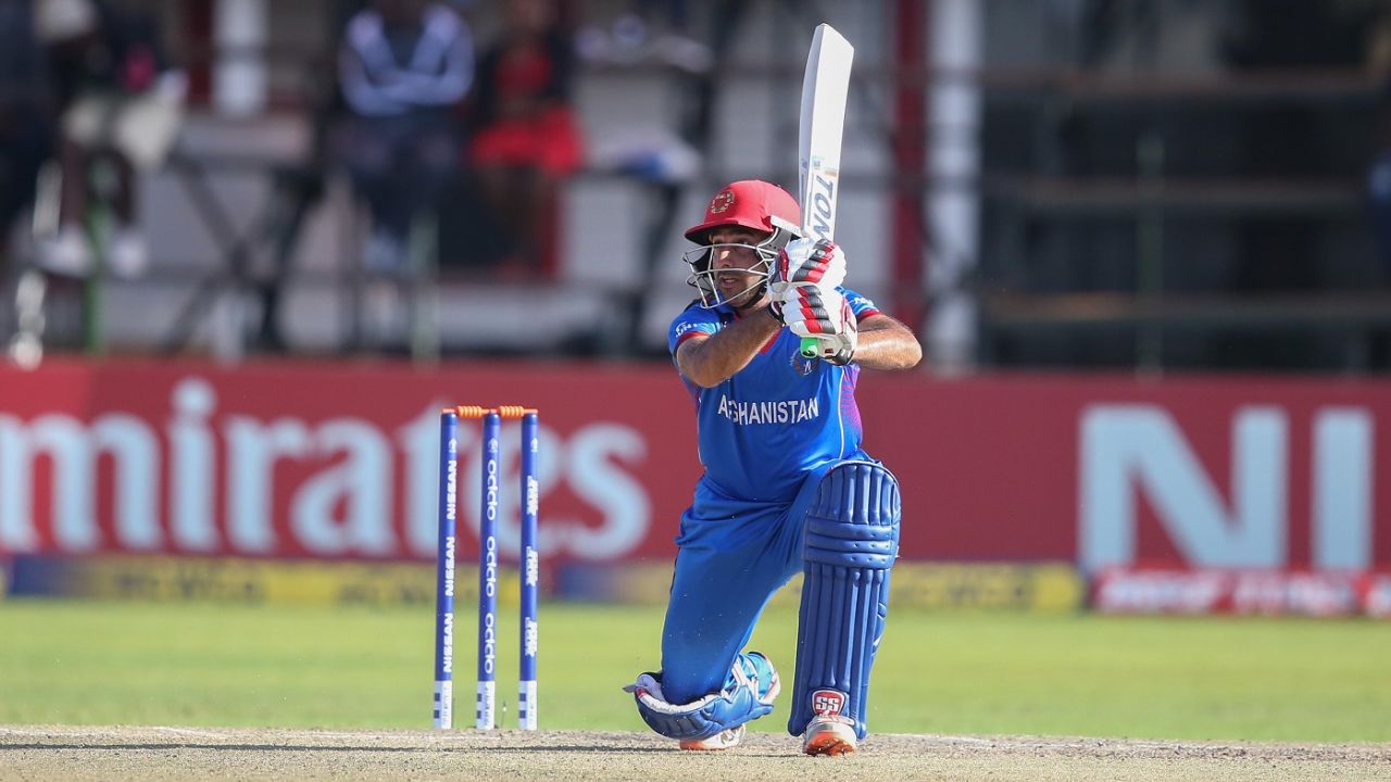 Asghar Stanikzai drives over the off side, Ireland v Afghanistan, World Cup Qualifiers, Harare, 23 March, 2018