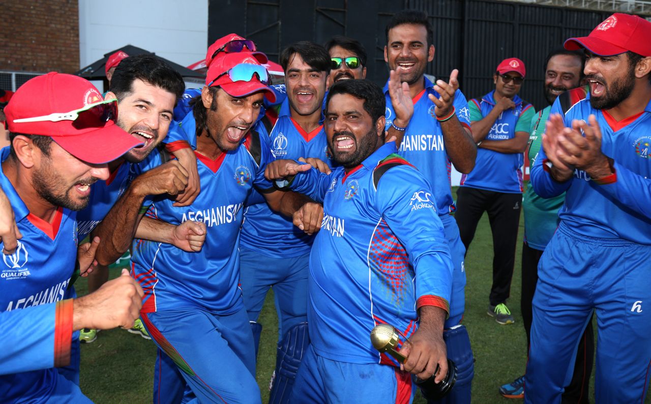 Mohammad Shahzad leads Afghanistan's post-match revelry, Ireland v Afghanistan, World Cup Qualifiers, Harare, 23 March, 2018