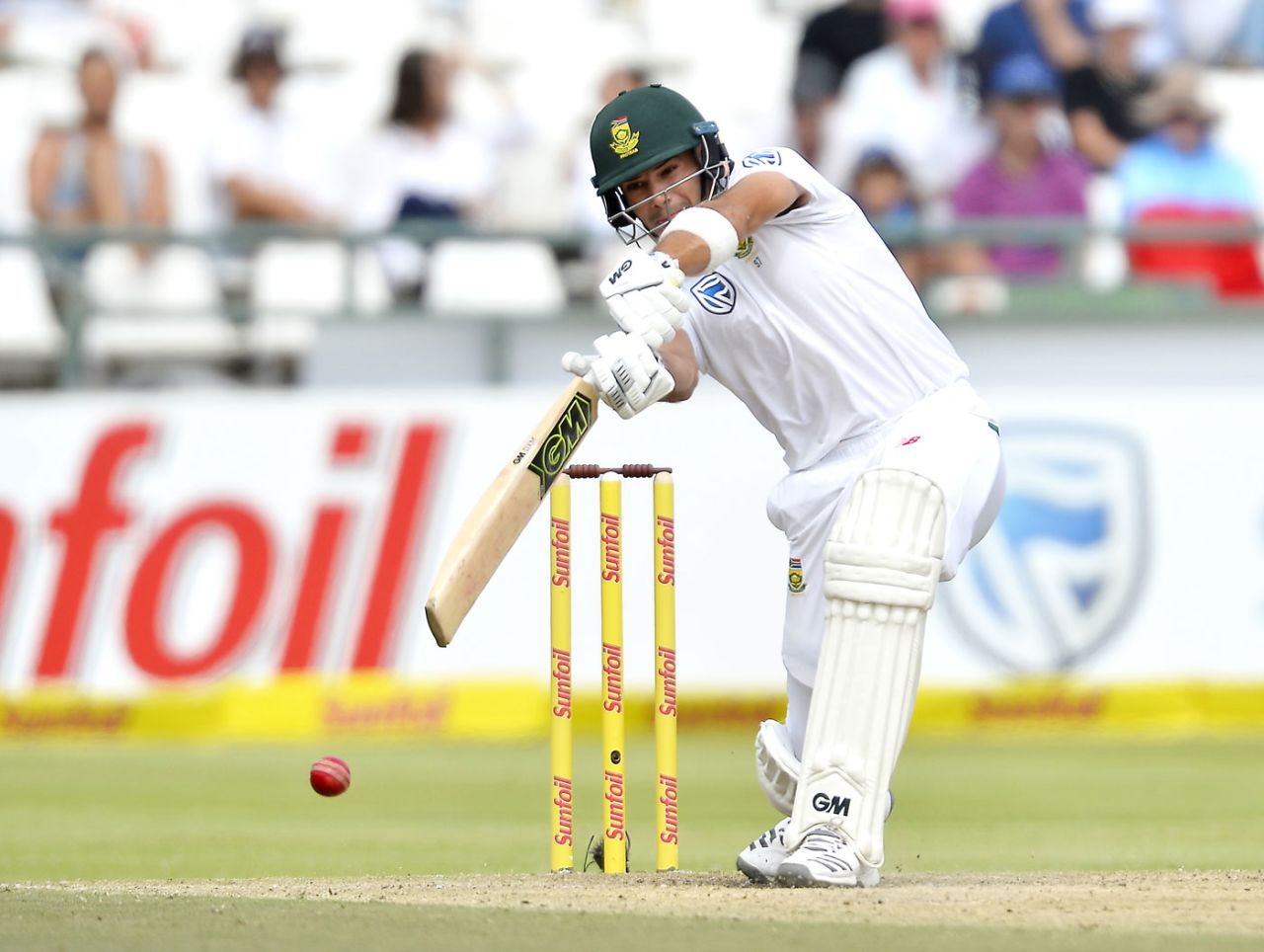 Aiden Markram gets forward to drive, South Africa v Australia, 3rd Test, Cape Town, 3rd day, March 24, 2018