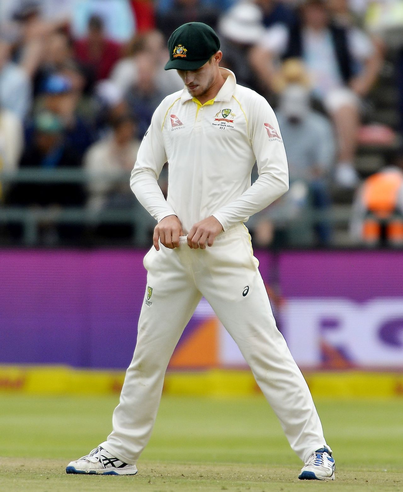Cameron Bancroft adjusts his pants at short extra cover, South Africa v Australia, 3rd Test, Cape Town, 3rd day, March 24, 2018