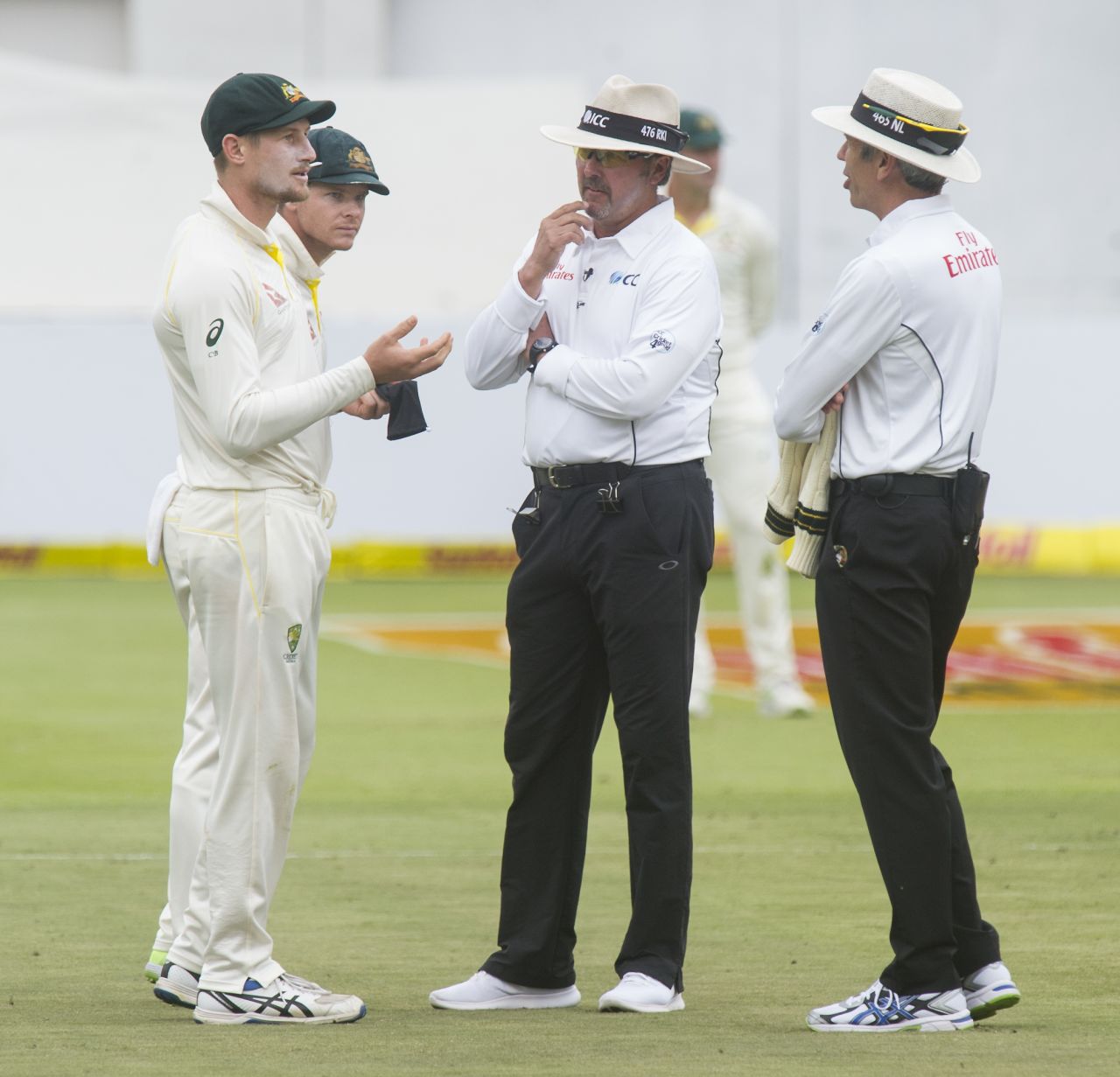 Cameron Bancroft shows a black piece of cloth to the umpires, South Africa v Australia, 3rd Test, Cape Town, 3rd day, March 24, 2018