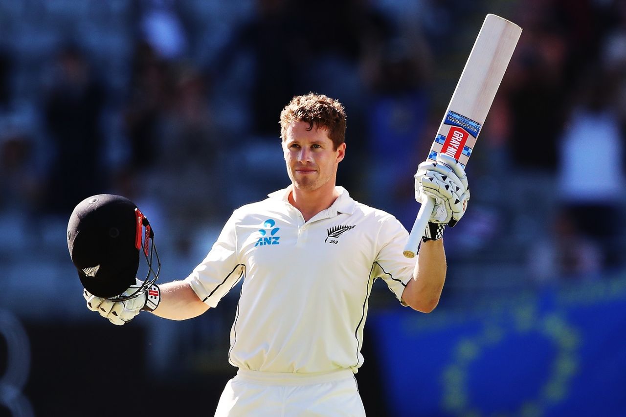 Henry Nicholls celebrates his century, New Zealand v England, 1st Test, Auckland, 4th day, March 25, 2018