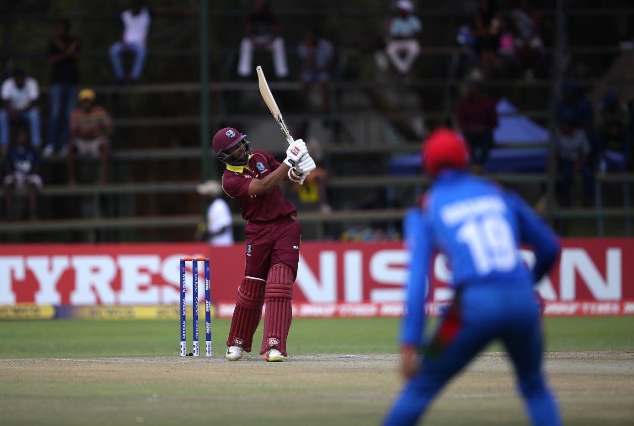 Shai Hope heaves one away into the leg side, Afghanistan v West Indies, World Cup Qualifier, final, Harare, March 25, 2018