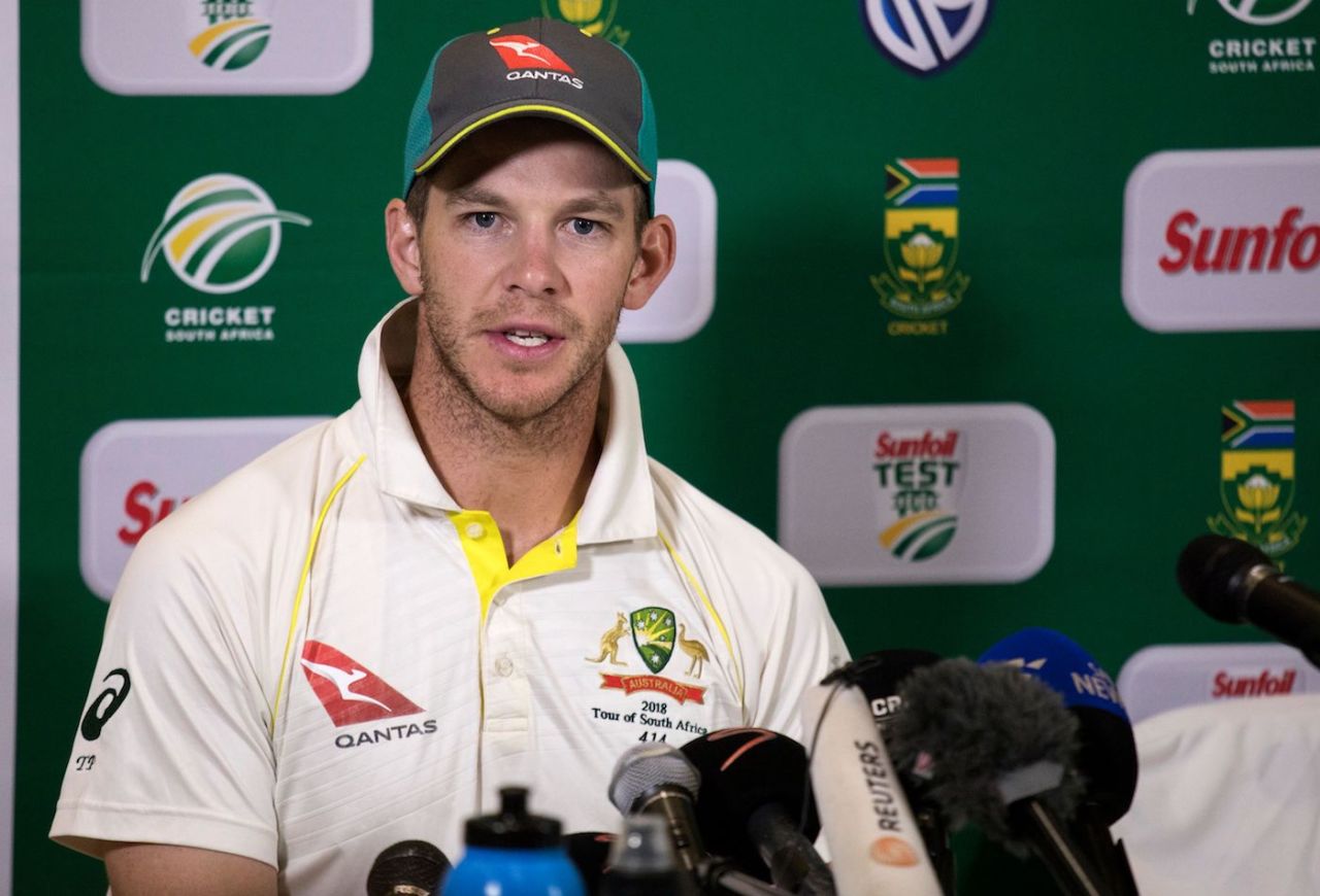 Australia's stand-in captain Tim Paine fronts the media after the defeat at Newlands, South Africa v Australia, 3rd Test, Cape Town, 4th day, March 25, 2018