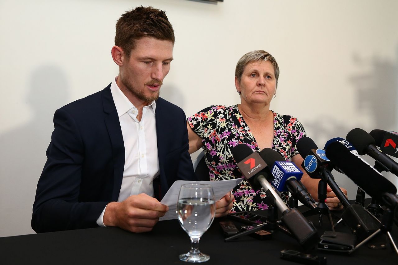 Cameron Bancroft reads out his statement to the media during a press conference at the WACA, Perth, March 29, 2018
