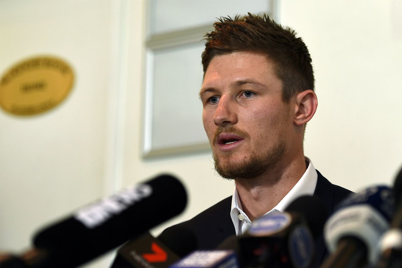 Cameron Bancroft speaks to the media after returning to Australia, Perth, March 29, 2018