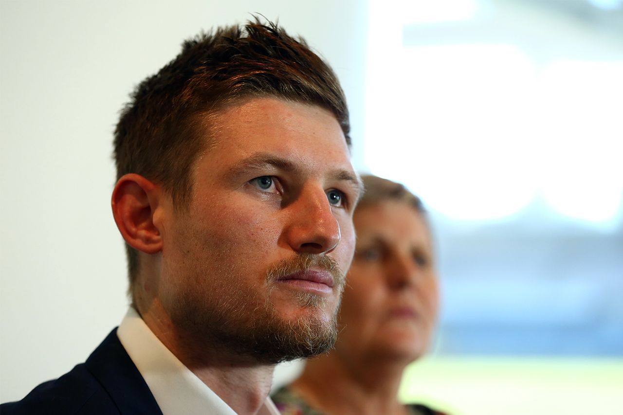 Cameron Bancroft speaks to the media in the aftermath of the ball-tampering scandal, Perth, March 29, 2018