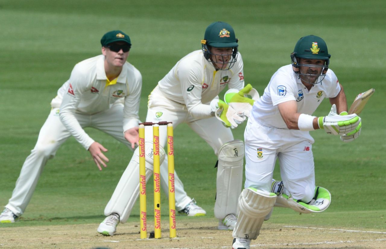 Dean Elgar works the ball into the leg side, South Africa v Australia, 4th Test, Johannesburg, 1st day, March 30, 2018