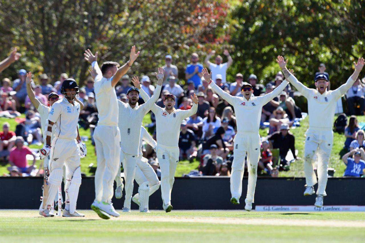 James Anderson had Jeet Raval caught behind for 5, New Zealand v England, 2nd Test, Christchurch, 2nd day, March 31, 2018