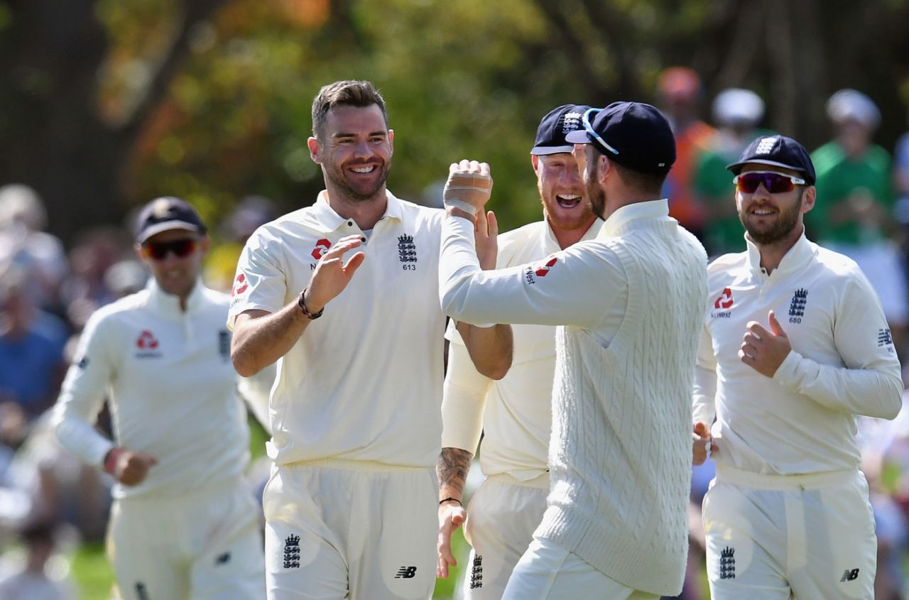 James Anderson celebrates having Kane Williamson caught down the leg side, New Zealand v England, 2nd Test, Christchurch, 2nd day, March 31, 2018
