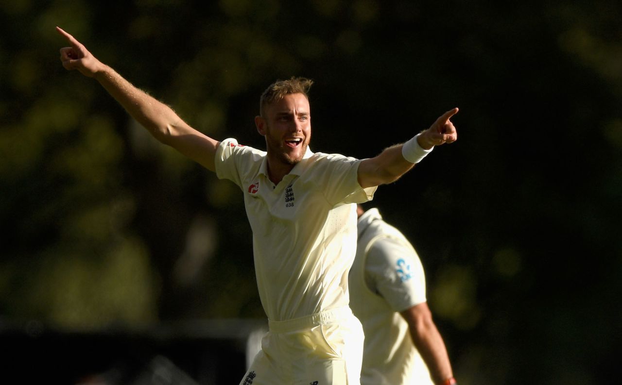 Stuart Broad broke the sixth-wicket stand late in the day, New Zealand v England, 2nd Test, Christchurch, 2nd day, March 31, 2018