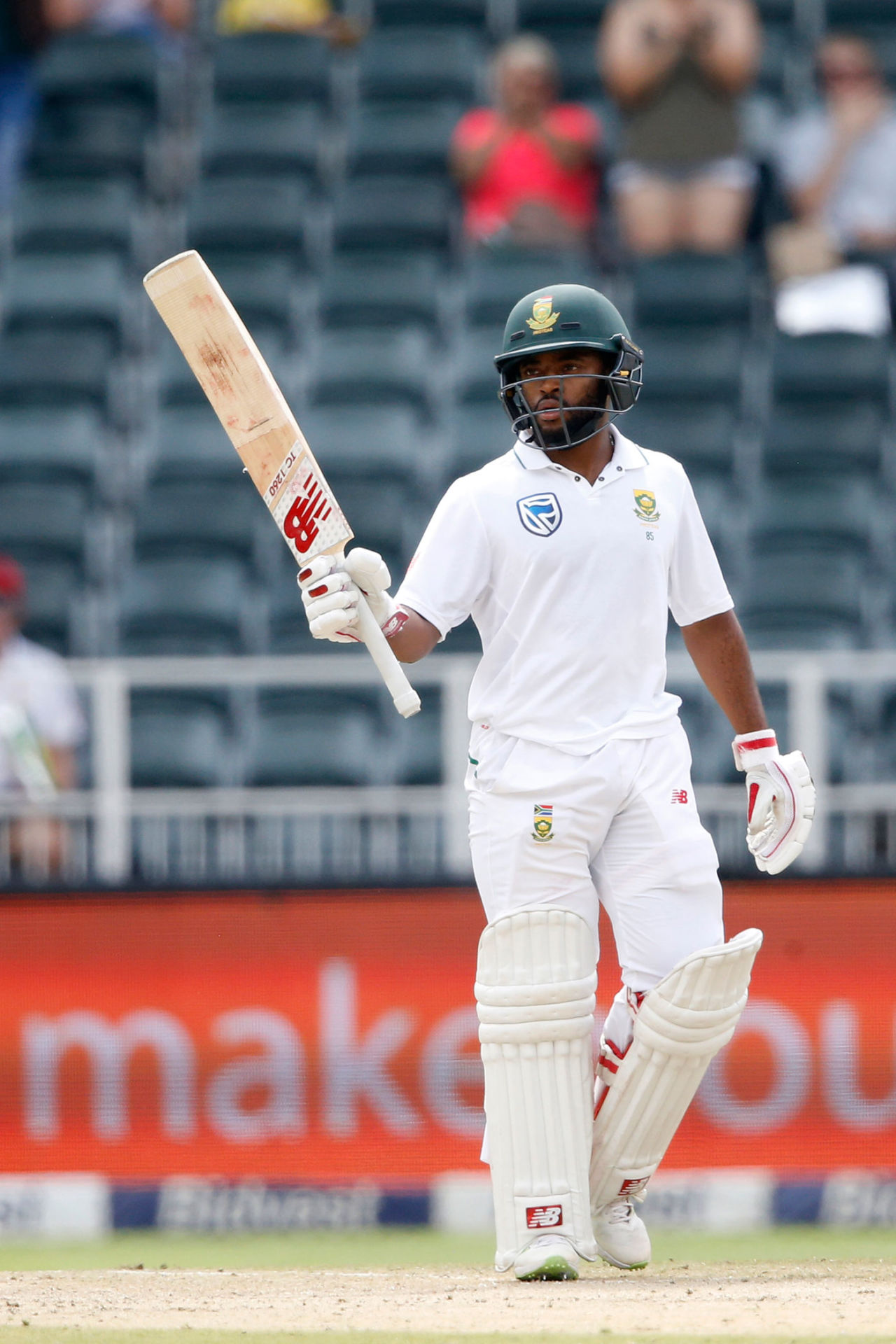 Temba Bavuma acknowledges the crowd after getting to fifty, South Africa v Australia, 4th Test, 2nd day, Johannesburg, March 31, 2018