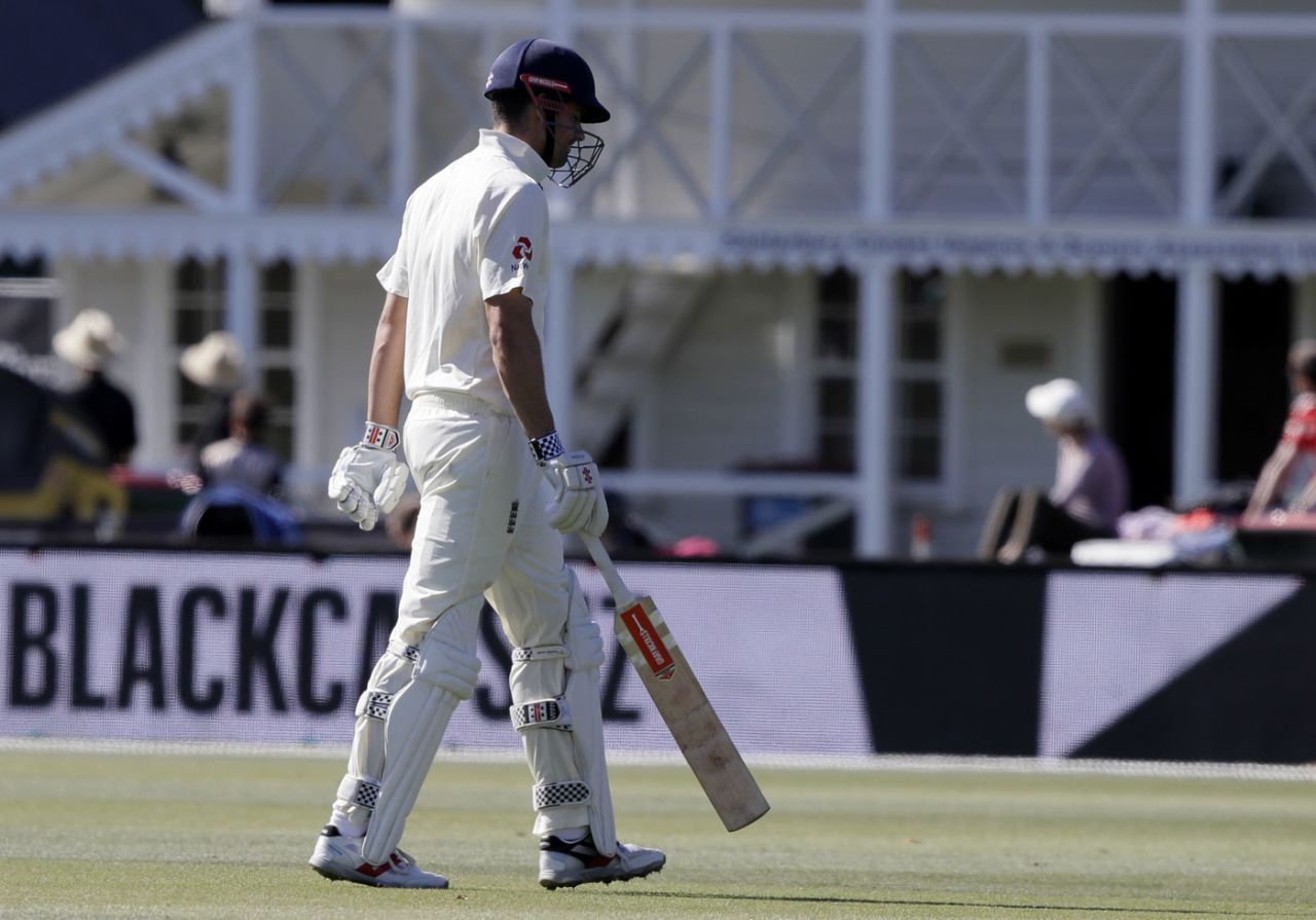 Alastair Cook walks off after another dismissal by Trent Boult, New Zealand v England, 2nd Test, Christchurch, 3rd day, April 1, 2018