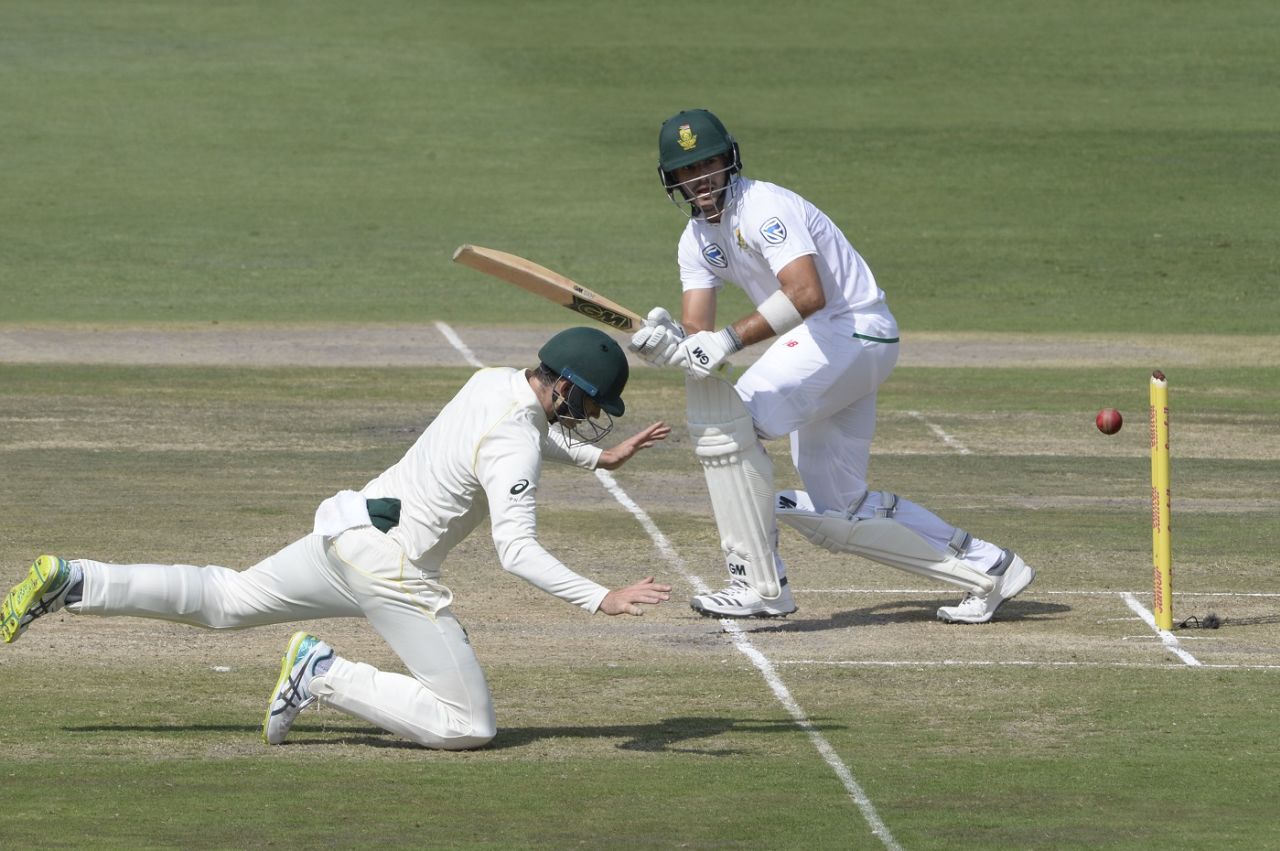 Aiden Markram flicks past forward short leg, South Africa v Australia, 4th Test, 3rd day, Johannesburg, April 1, 2018