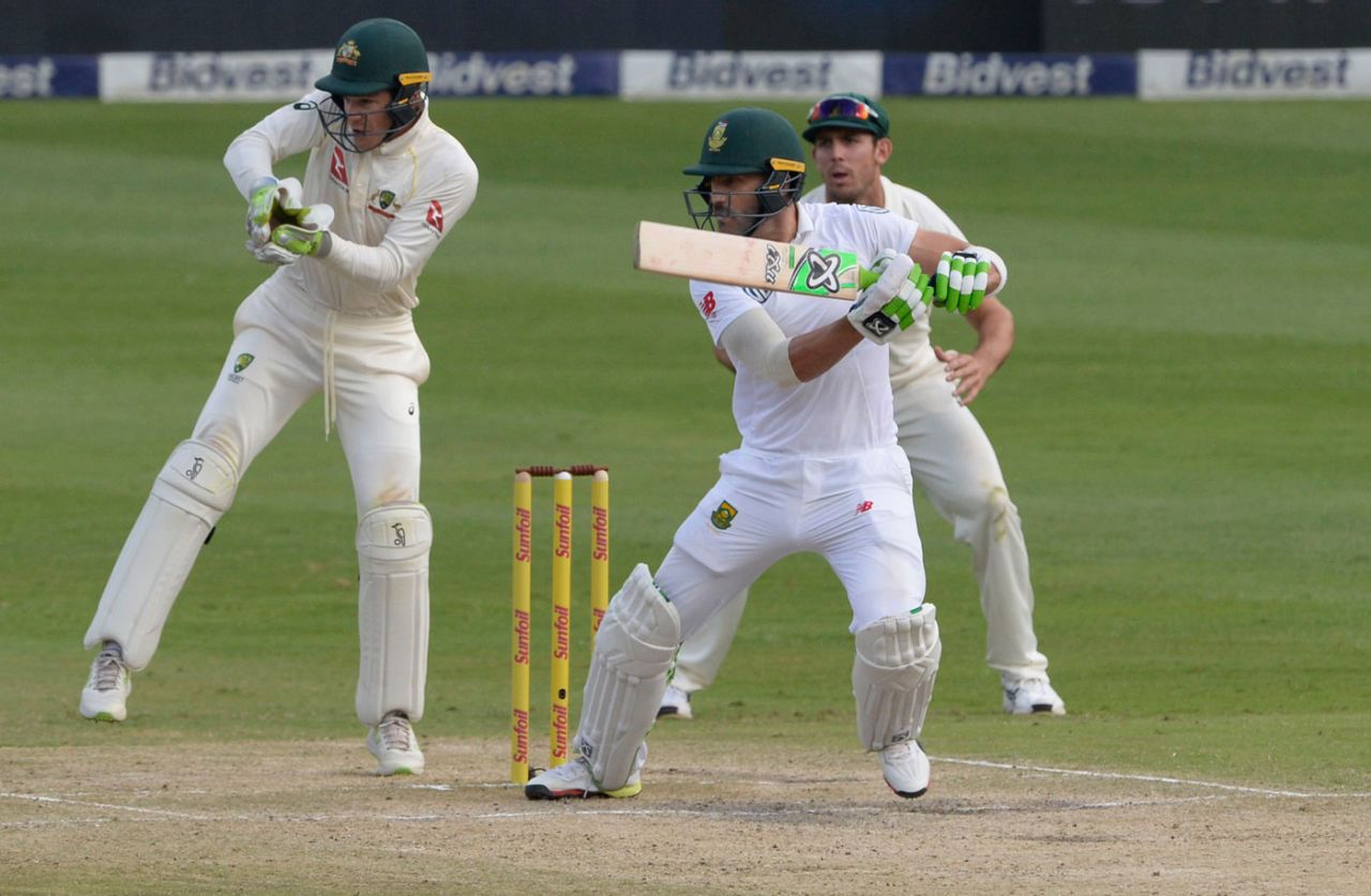 Faf du Plessis caresses one through the off side, South Africa v Australia, 4th Test, 3rd day, Johannesburg, April 1, 2018