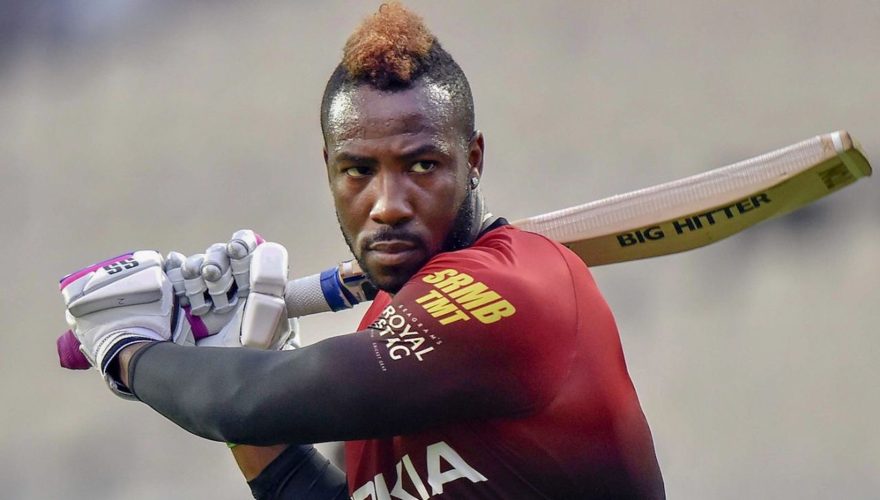 Big hitter: Andre Russell has his eyes on the ball, Kolkata, April 2, 2018