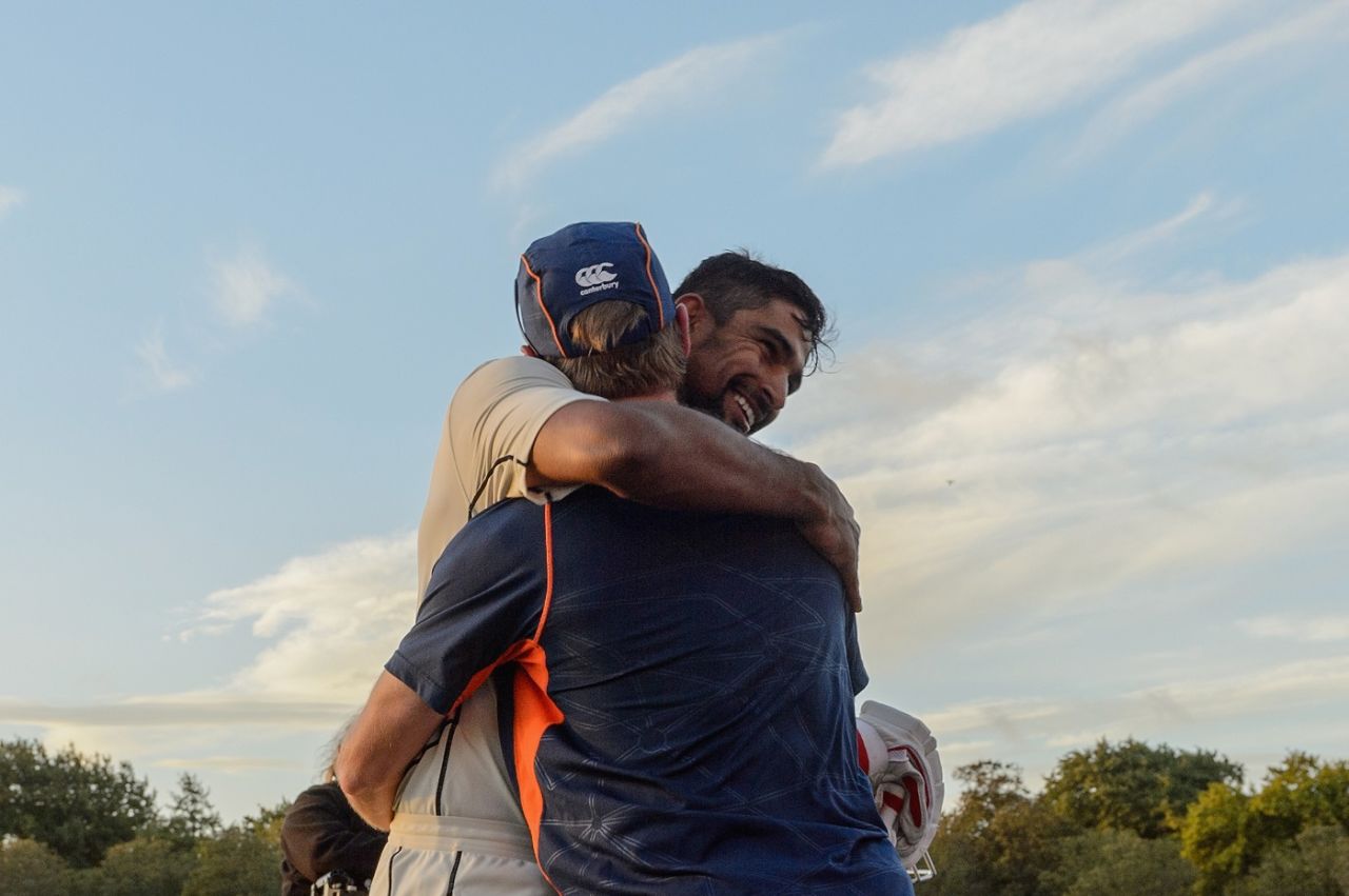 Ish Sodhi is embraced by his captain Kane Williamson after salvaging a remarkable draw for New Zealand, New Zealand v England, 2nd Test, Christchurch, 5th day, April 3, 2018