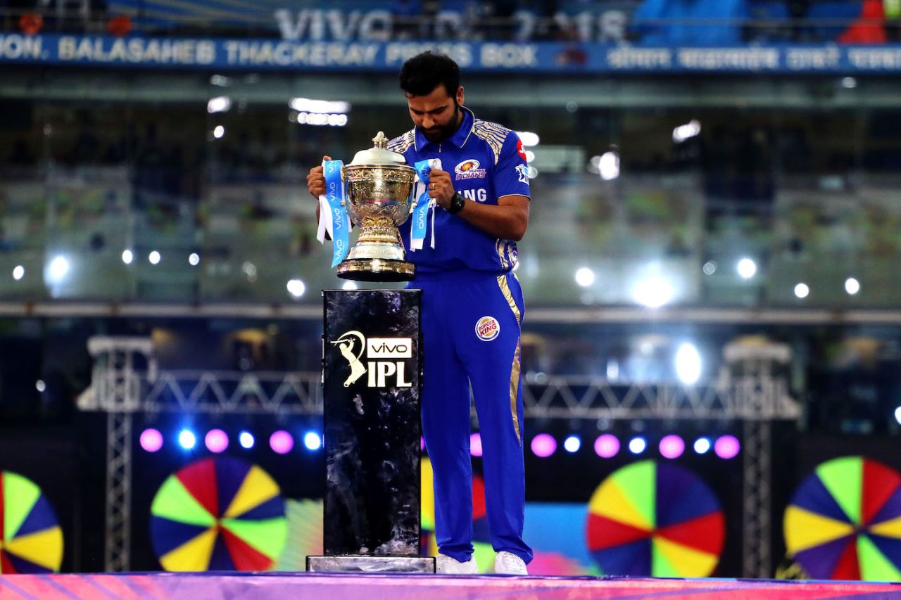 Rohit Sharma with the IPL trophy at the opening ceremony, Mumbai, April 7, 2018