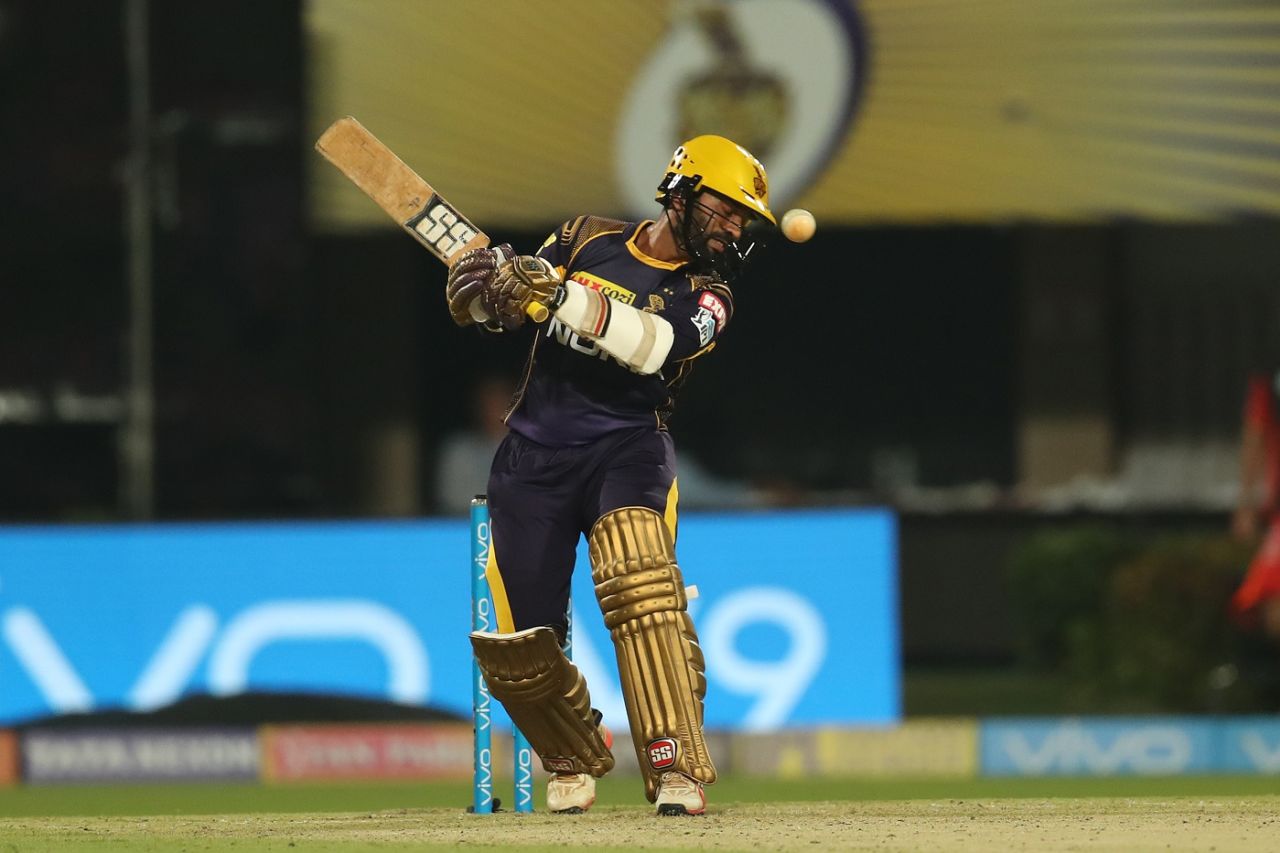 Dinesh Karthik gets out of the way of a short delivery, Kolkata Knight Riders v Royal Challengers Bangalore, IPL 2018, Eden Gardens, April 8, 2018