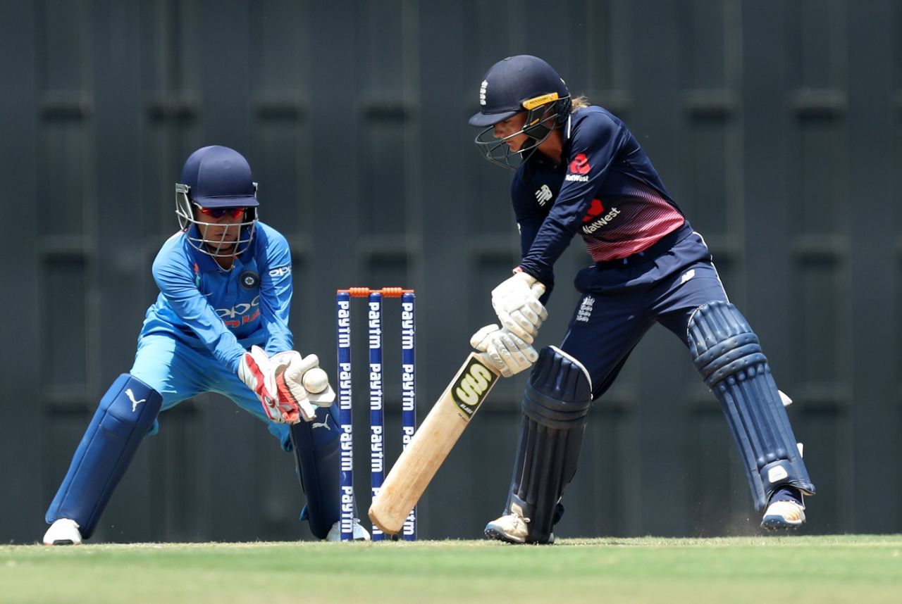 Danielle Wyatt tries to squeeze one into the off side, India v England, 2nd women's ODI, Nagpur, April 9, 2018
