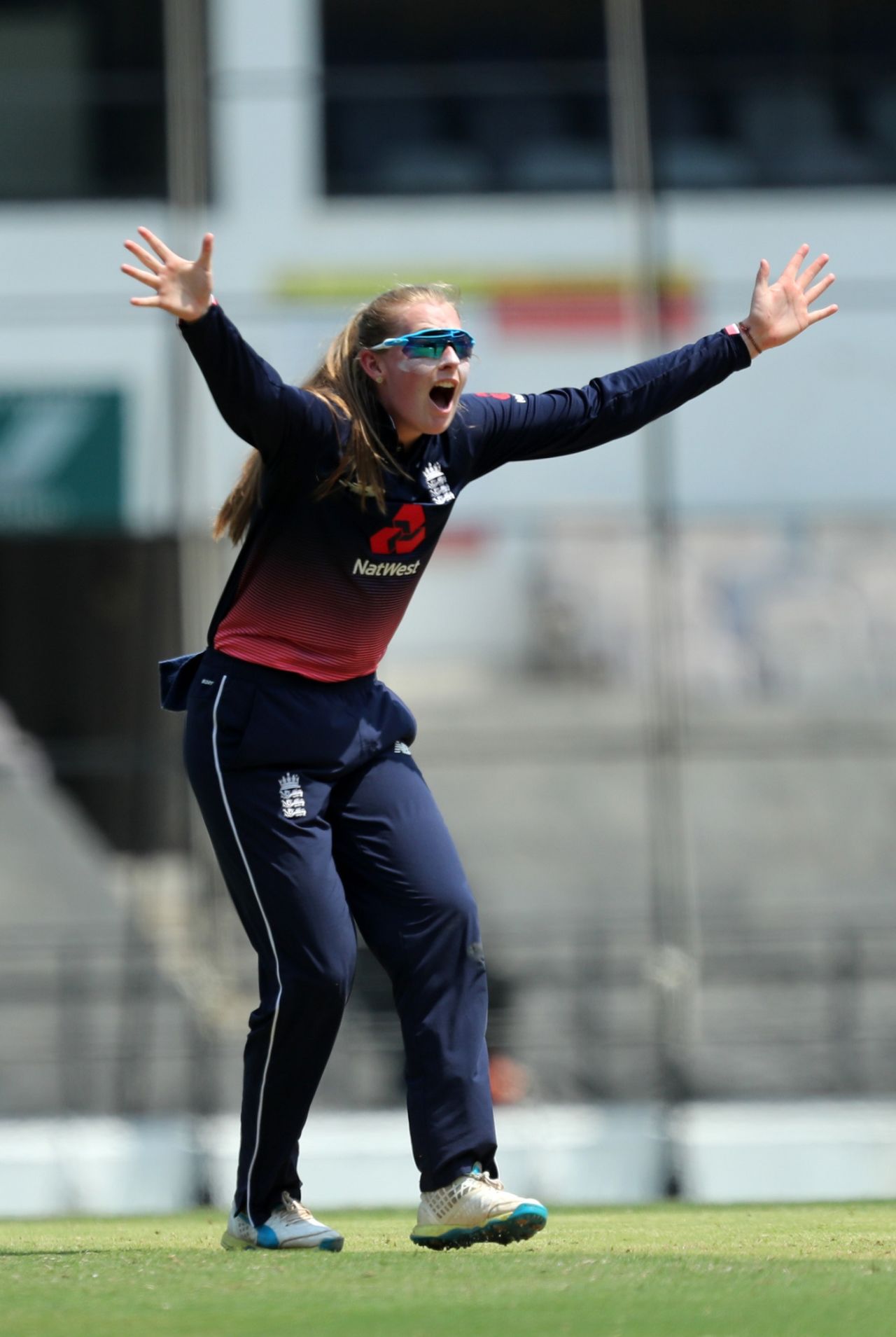 Sophie Ecclestone belts out an appeal, India v England, 2nd women's ODI, Nagpur, April 9, 2018