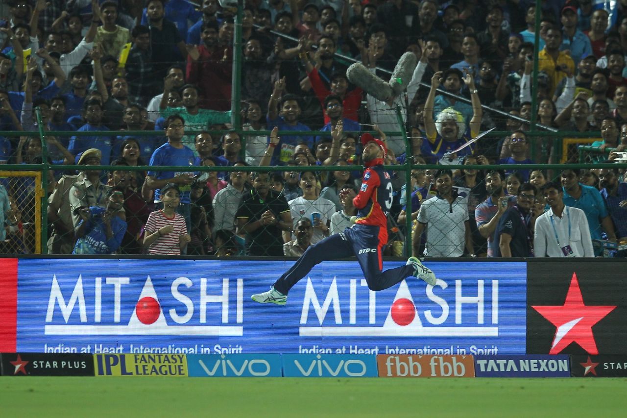 Glenn Maxwell drops a catch at long-off, Rajasthan Royals v Delhi Daredevils, IPL 2018, Jaipur, April 11, 2018