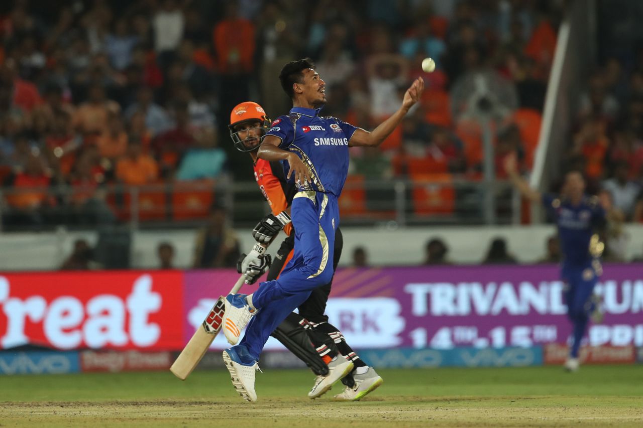 Mustafizur Rahman's delight at a caught-and-bowled, Sunrisers Hyderabad v Mumbai Indians, IPL 2018, Hyderabad, April 12, 2018 