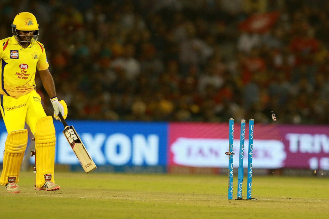 Ambati Rayudu was miles outside when R Ashwin hit the stumps, Kings XI Punjab v Chennai Super Kings, IPL 2018, Mohali, April 15, 2018