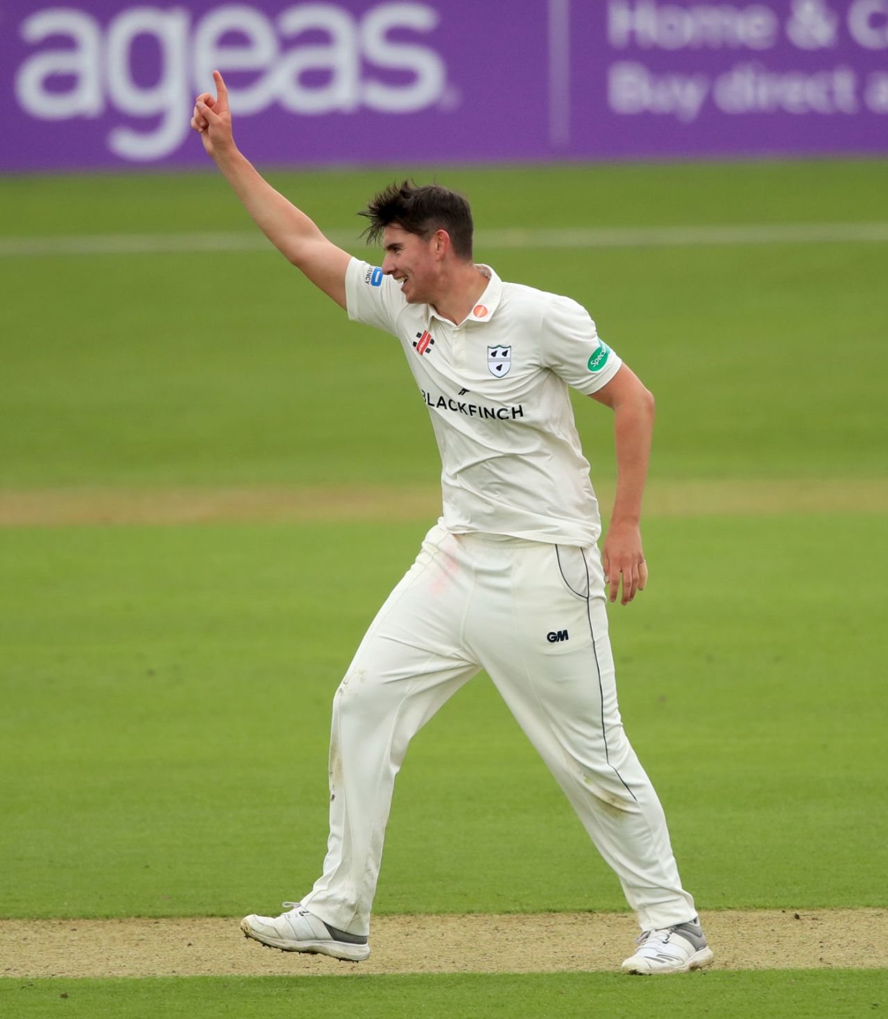 Josh Tongue celebrates a wicket, County Championship, Division One, Hampshire v Worcestershire, Ageas Bowl, 1st day, April 13, 2018