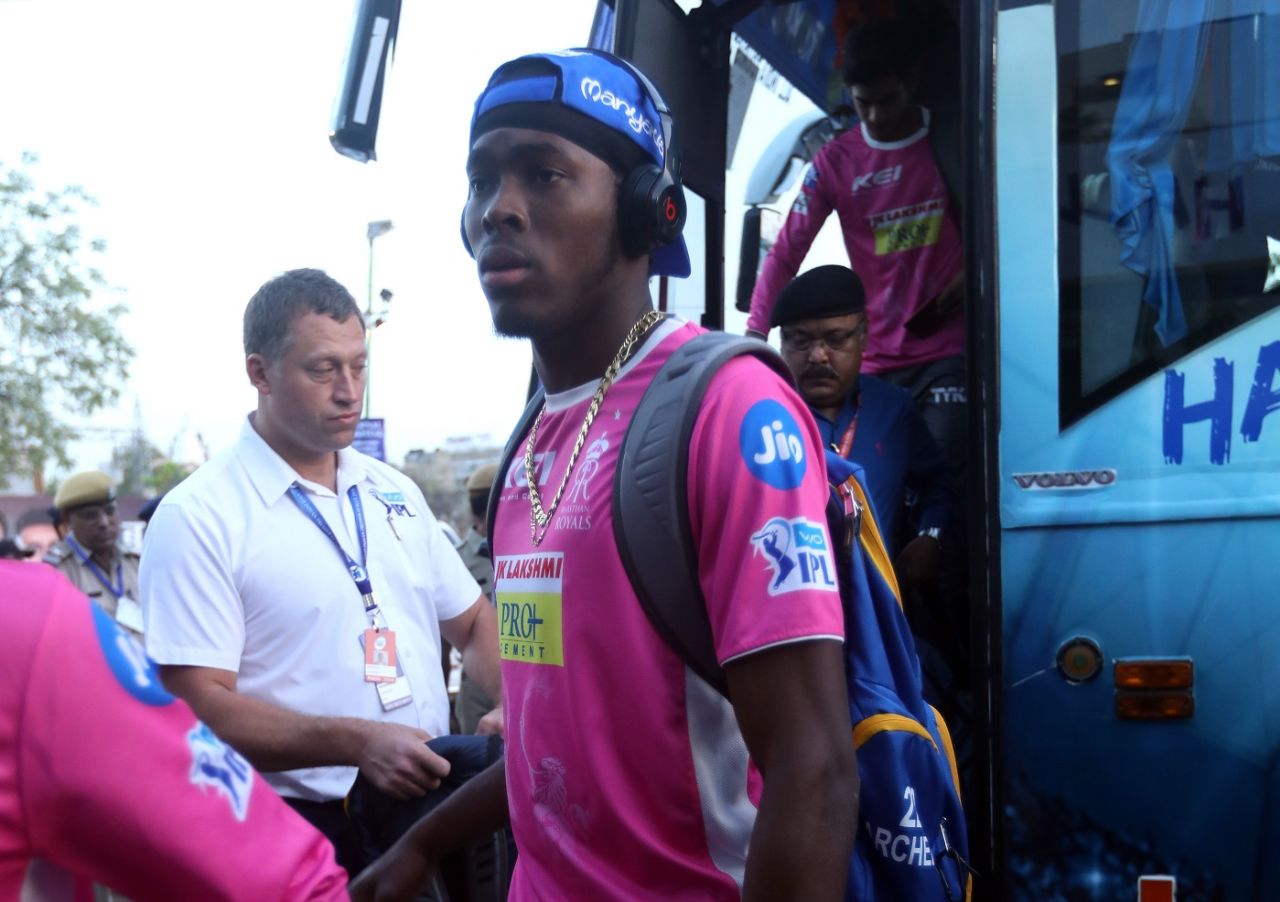 Jofra Archer arrives at the Sawai Mansingh Stadium, Rajasthan Royals v Kolkata Knight Riders, IPL 2018, Jaipur, April 18, 2018
