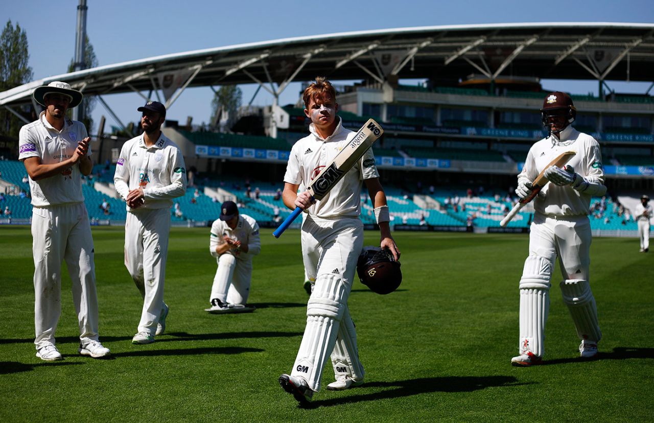 Ollie Pope walks off after his 145, Surrey v Hampshire, Specsavers Championship, Division One, Kia Oval, April 22, 2018